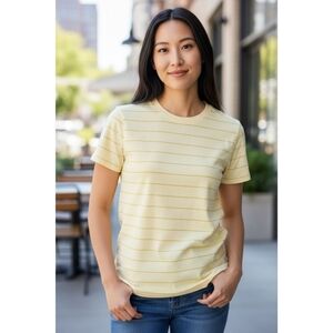 NWT Everlane The Organic Cotton Crew-neck Tee Striped Yellow Size L
